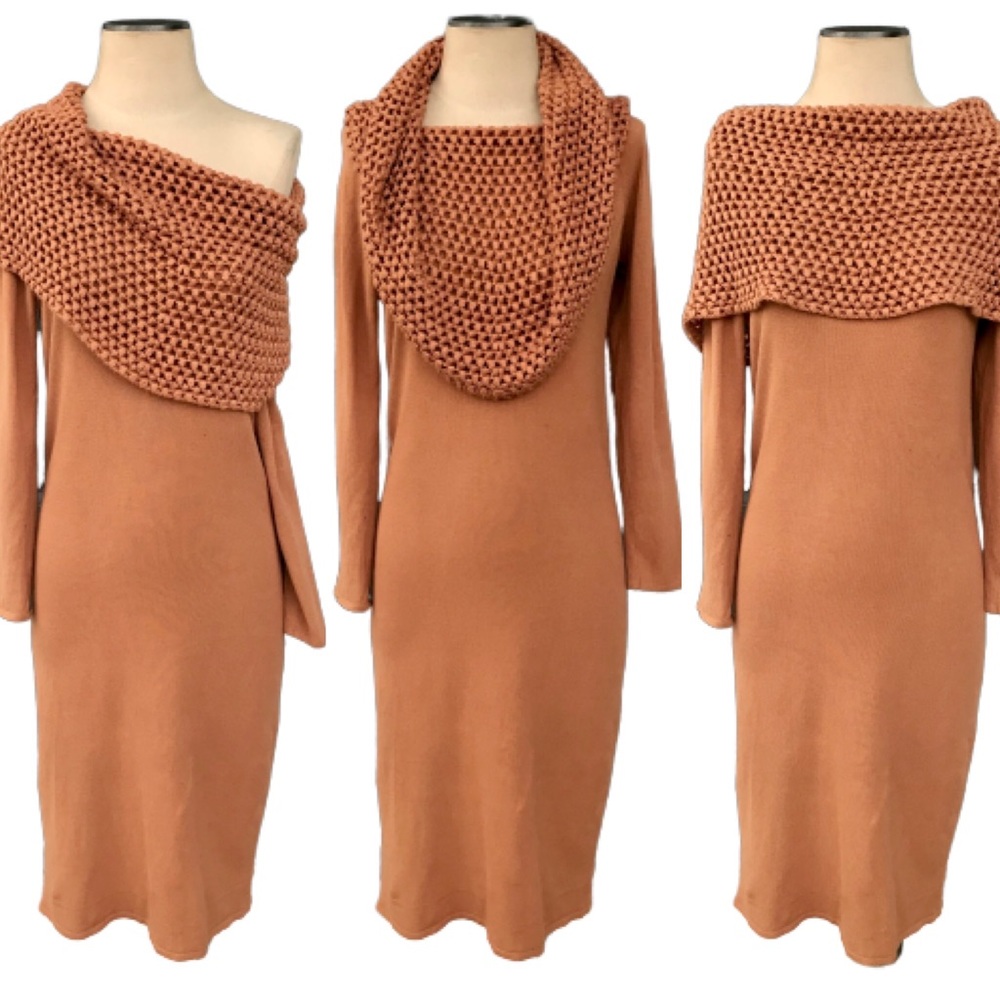 Caramel Cowl Neck Midi Dress